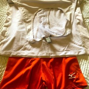 Set of bike shorts and white tank top previously worn